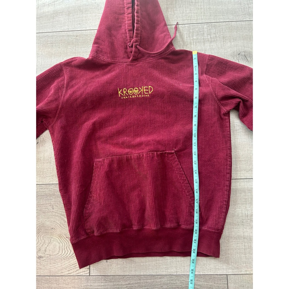 Krooked Skateboarding Corduroy Hoodie Burgundy Maroon Embroidered Size Small‎ - Picture 4 of 8